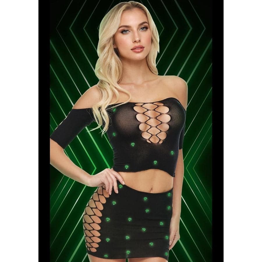 Lapdance elmas 2'li crop üst & gömlek takım karanlıkta parlayan